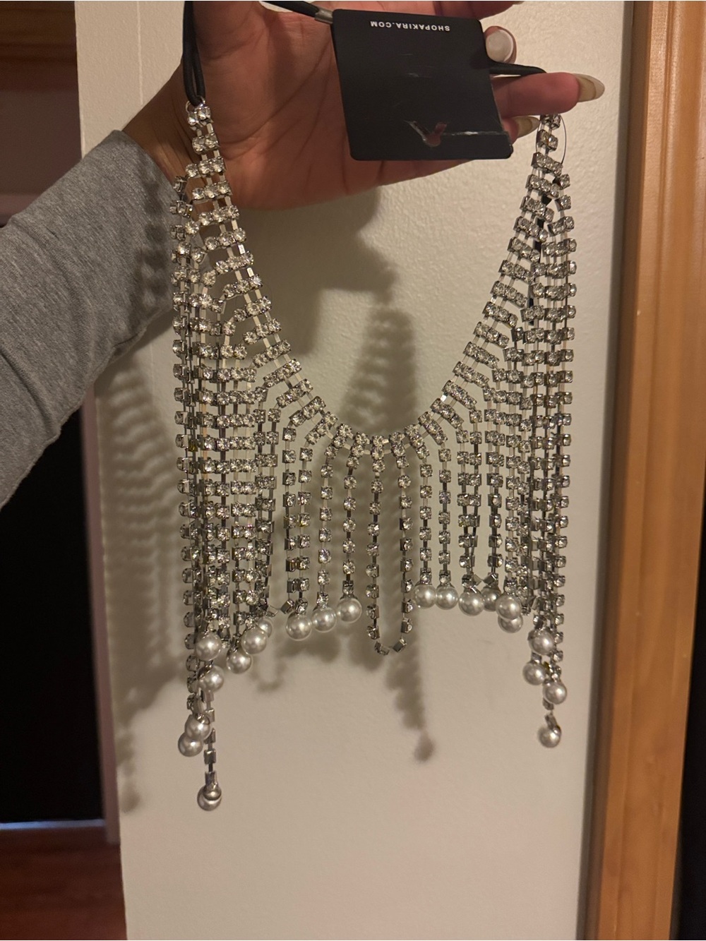 Akira Crystal Fringe Statement headpiece - Silver Pearl Accent